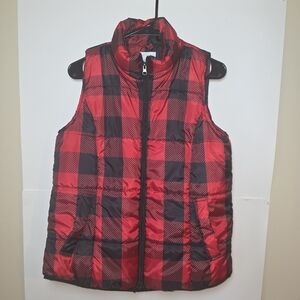 Women's Red Black Plaid Vest Checkered Gingham Cabincore XL